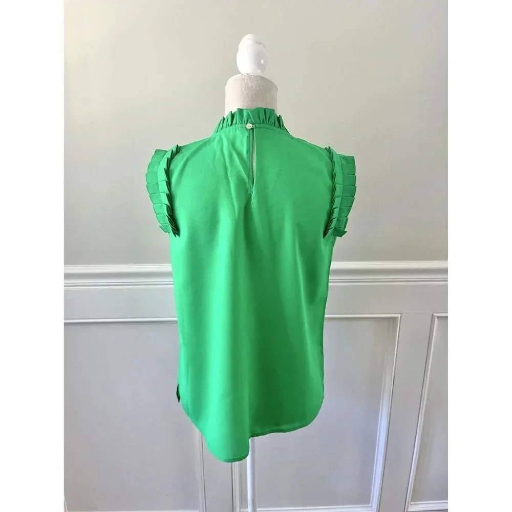 La Miel Green Ruffle Neck Blouse M
